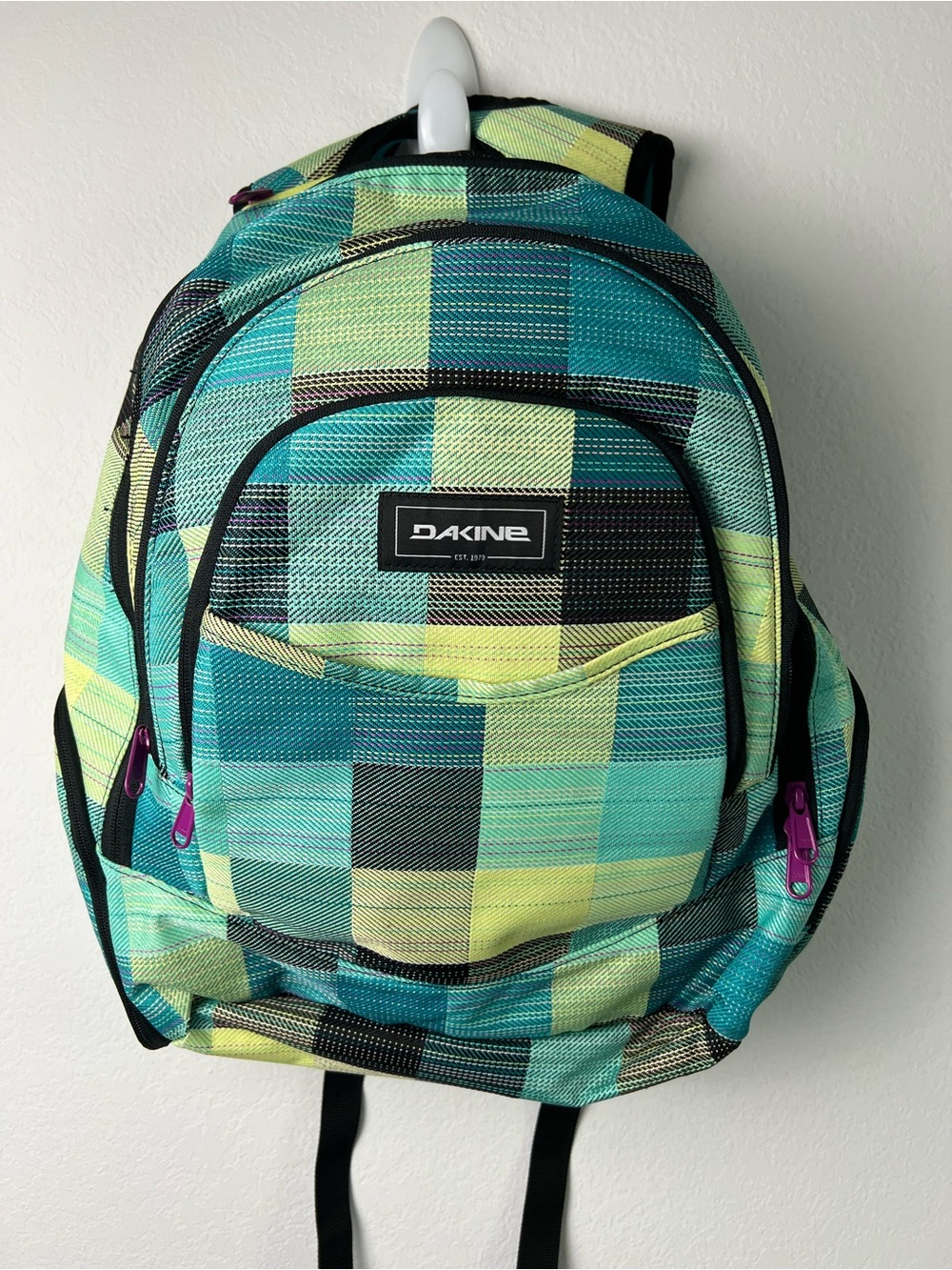 Dakine Plaid Yellow Green Purple Blue Black LapTop School Work Travel Backpack